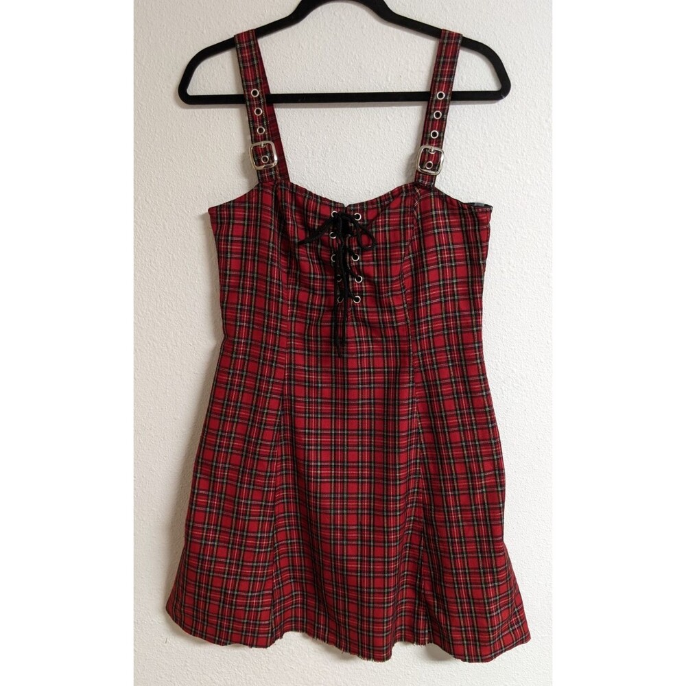 LIP SERVICE Los angeles Y2K Goth Punk Plaid Lace-Up Poly/Rayon Dress Large